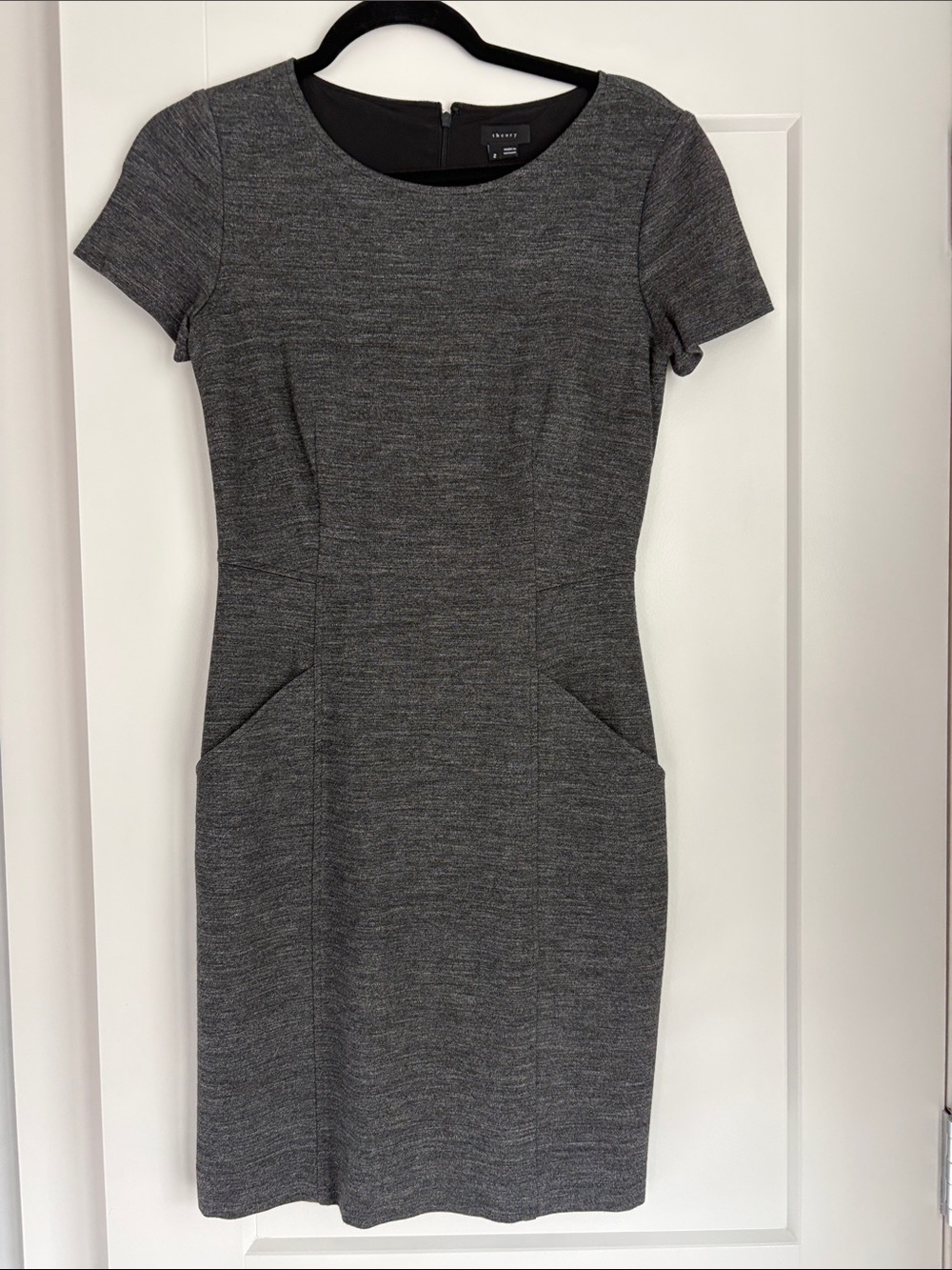 Theory Heather Gray Short Sleeve Ponte Sheath Dress